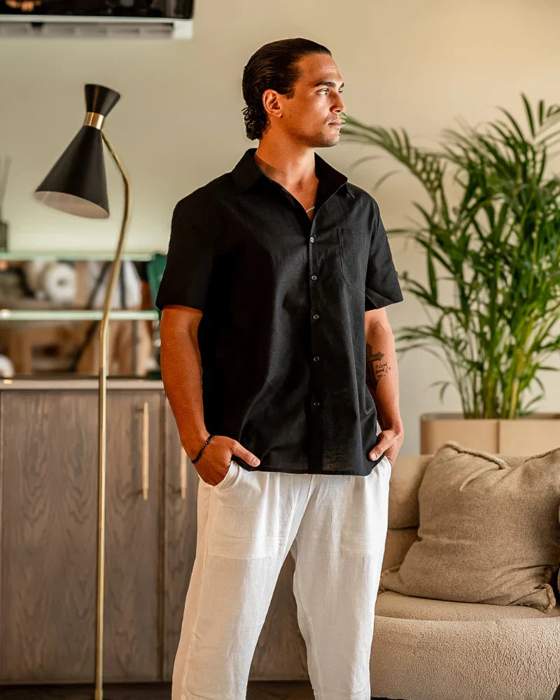 Cape Harbor Linen Shirt – Midnight Black